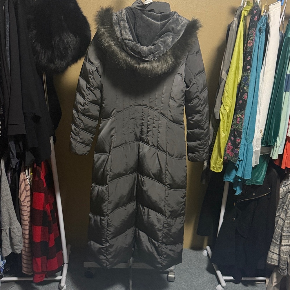 1 Madison Dark Gray Puffer Coat with Fur Hood - Picture 5 of 9